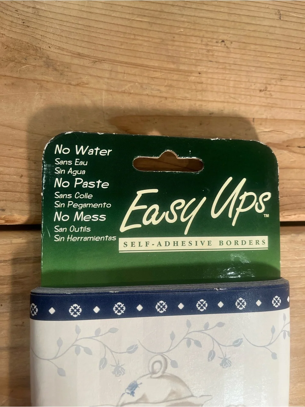Easy Ups Self Adhesive Borders Wallpaper Blue White Teapot Cup Floral VTG New